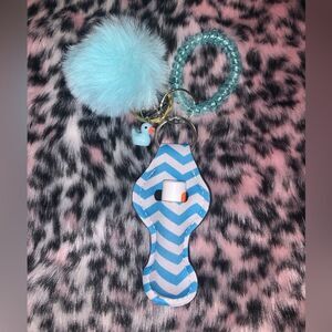 Blue Chevron Chapstick Holder Keychain Set with Duck Charm